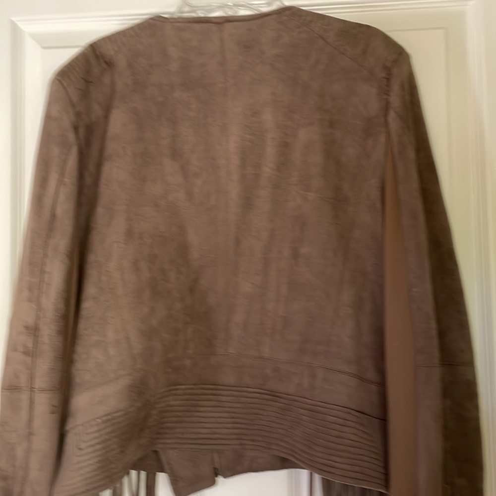 Fate Taupe Fringe Faux Suede Moto Jacket Large - Picture 7 of 11